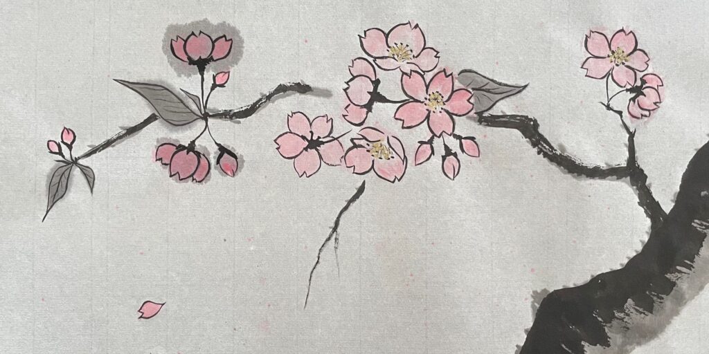 Ink painting Sakura (cherry blossoms)　墨絵(Sumie)